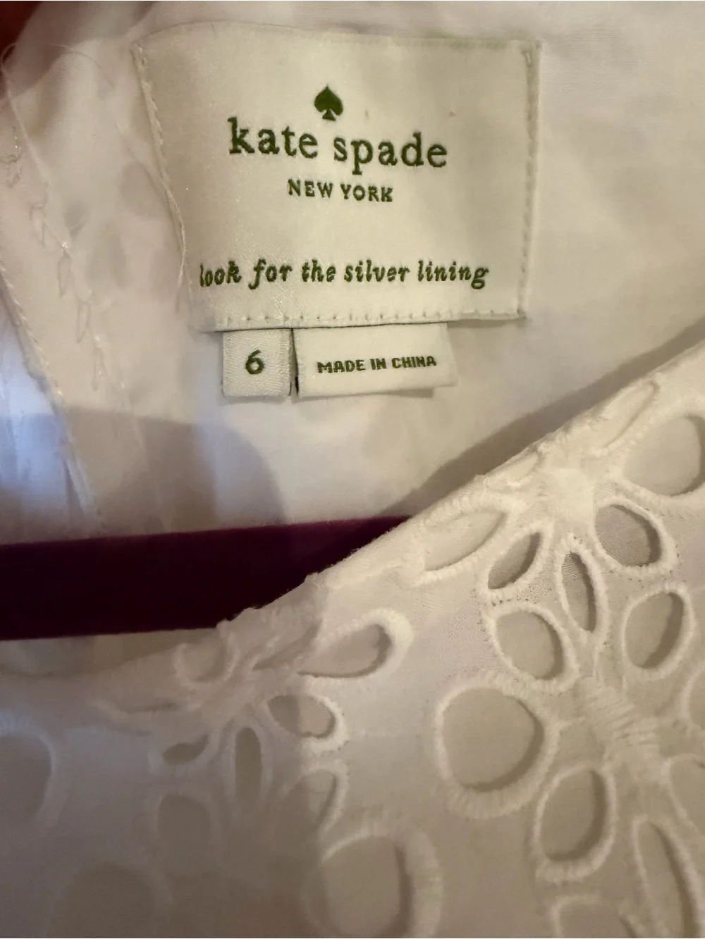 Kate Spade White Eyelet Dress Shift Sheath Party Embroidered - Size 6